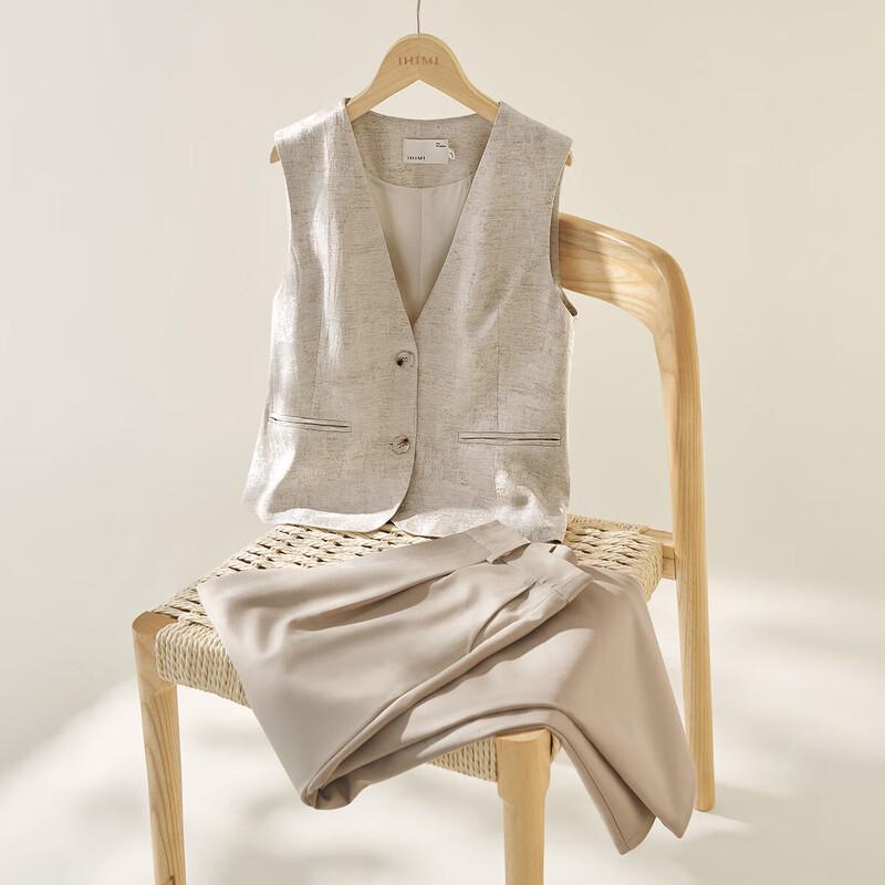 IHIMI Women s Textured Vest & Straight-Leg Pants Set M