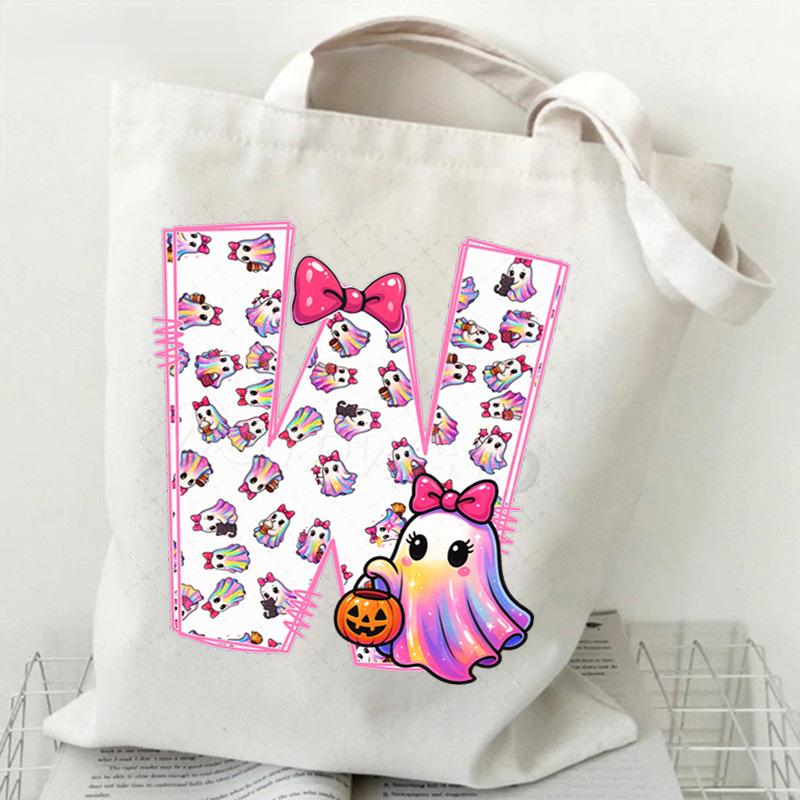 Halloween personalized print student canvas bag tutoring bag 26 letters fashion shoulder bag women large capacity