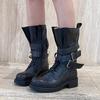 Retro-style Lace-up Round-toe Ankle Boots, Versatile Shoes with Thick Heels, Women's Boots