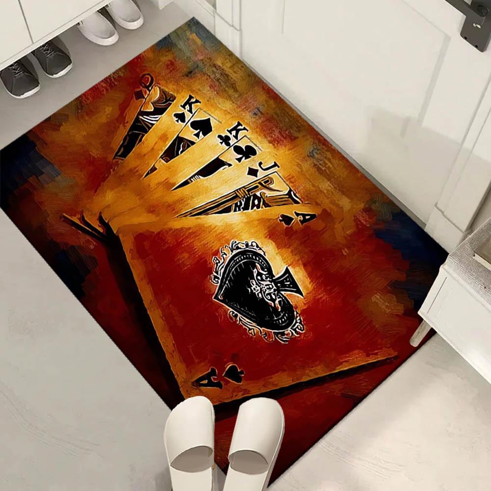 Poker Pattern Print Doormat, Non-Slip Entryway Rug, Durable Washable Floor Mat for Living Room and Patio