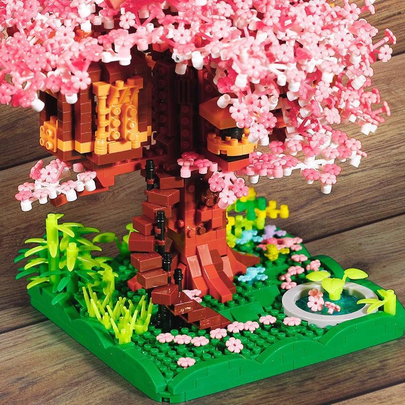 1680 Pieces of Small Pink Tree House Building Blocks Set Suitable for Halloween/Giving Day/Christmas/Easter/Day Gifts