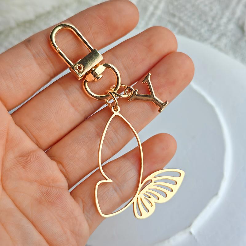 1PC Alphabet Luxury A-Z Fashionable Keychain Vintage Alloy Artistic Gold Hollow Butterfly Elegant