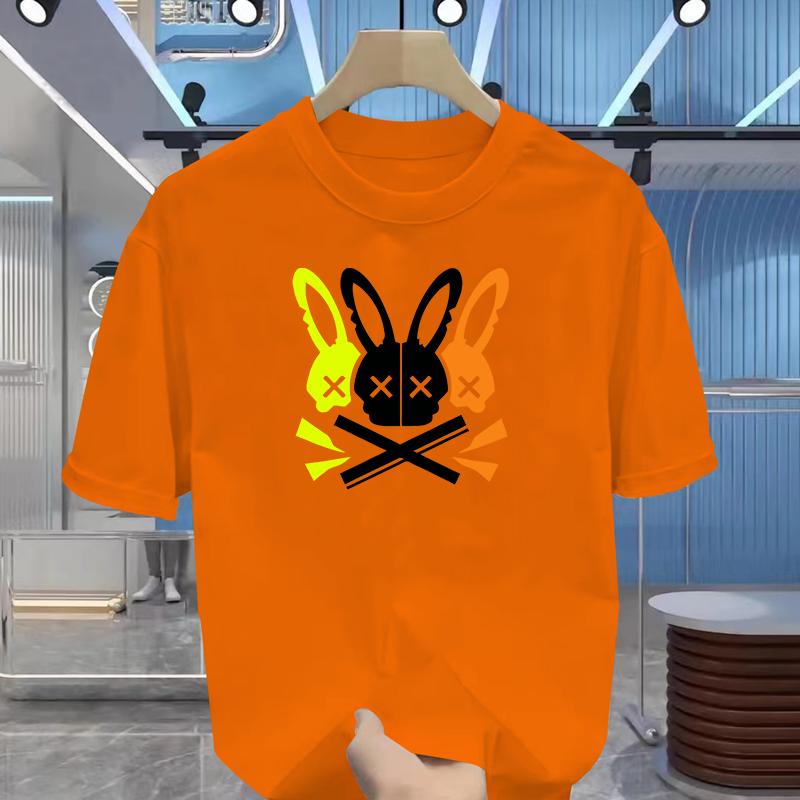 Men's 100% Cotton Summer Loose Fit Large Rabbit Skull Graphic Printed Slim Fit Casual Sports Round Neck Short Sleeved T-shirt