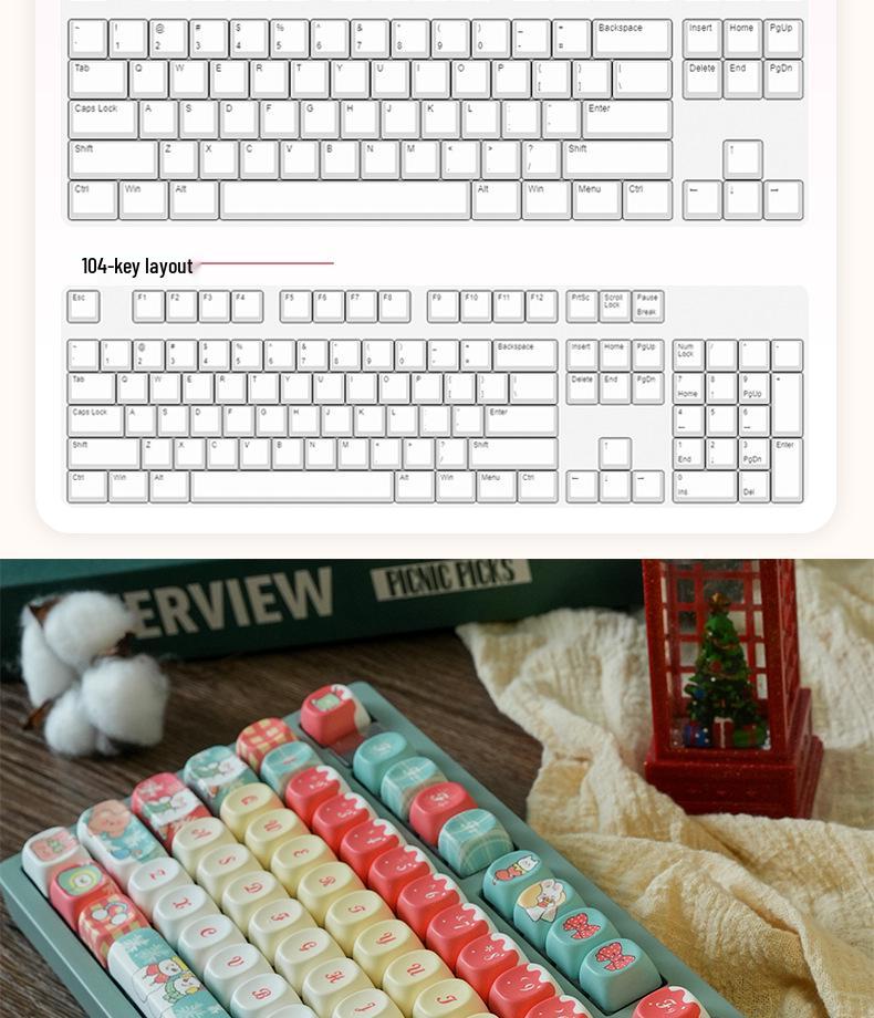 MOA New Year Snowflake Themed PBT Keycaps - Dye-Sublimation Mechanical Keyboard Gift Set, USB Compatible.
