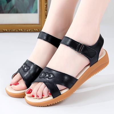 Γυναικεία Μπεζ Σανδάλια Casual Μαλακά Άνετα Φλατ Παπούτσια Μαύρα Απλά Σανδάλια με Ανοιχτά Δάχτυλα για τη Μητέρα