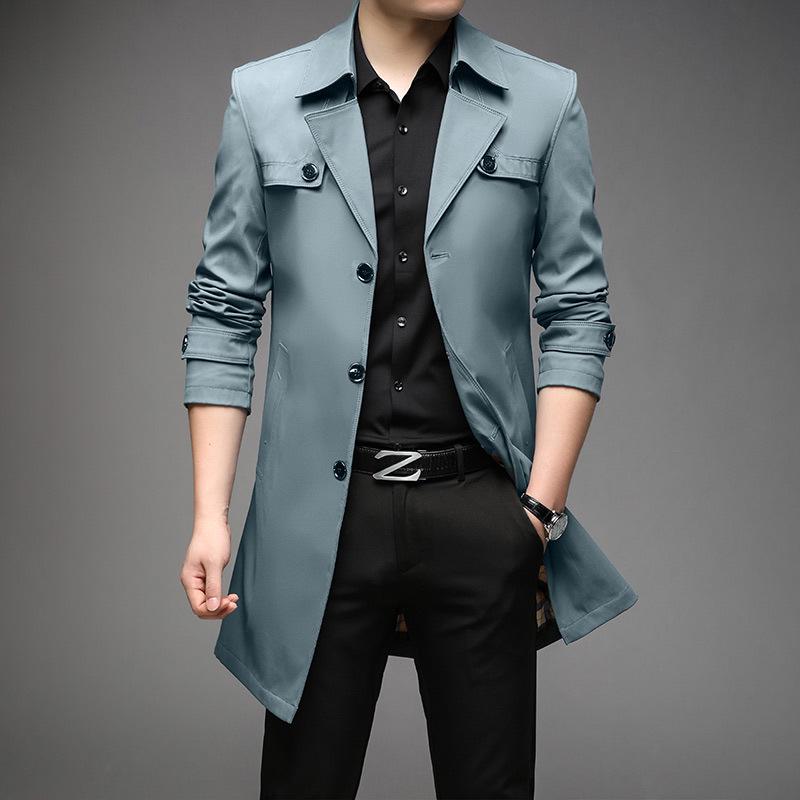 Men's Slim Fit Mid-Length Windbreaker Jacket, Korean Style Plus Size, M-8XL, for Casual or Business Wear, Ideal for Spring and Autumn.