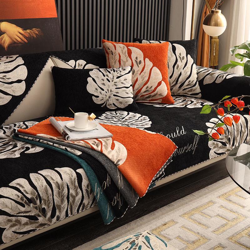 Nový Černý Polštář na Pohovku Potah na Gauč Pastorační Styl Univerzální pro Čtyři Roční Období Protiskluzová Látka Potah Ručník na Pohovku