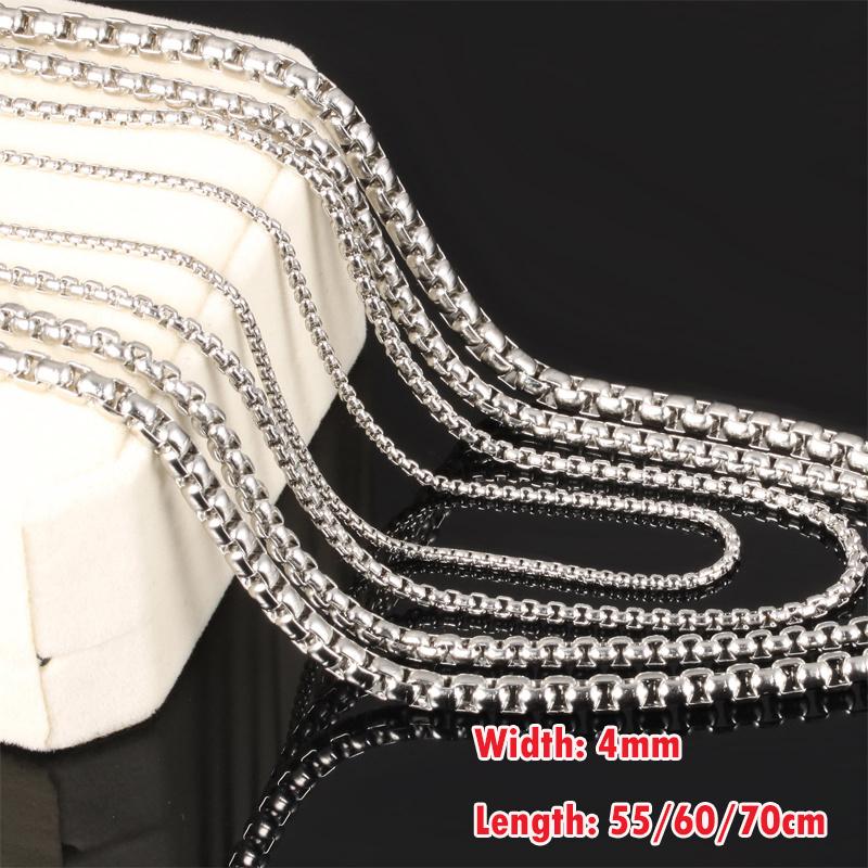 304 Stainless steel Silver/gold/black Men's Square pearl Chain Women Necklace 4mm Width