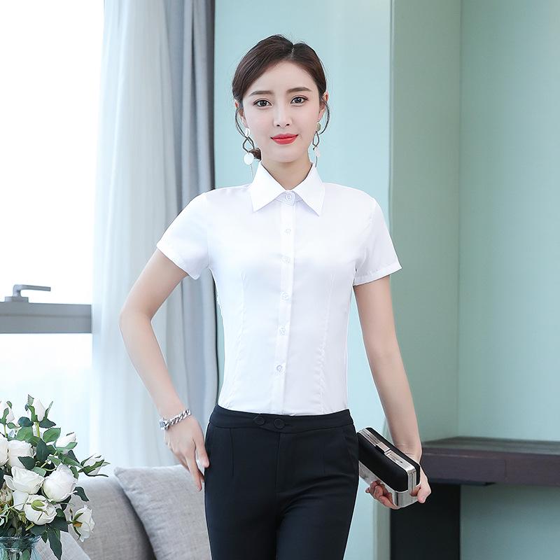 Korean Style Women's White Shirt: Spring/Autumn, Slim Fit, Long/Short Sleeve, Professional Workwear, Plus Size Options