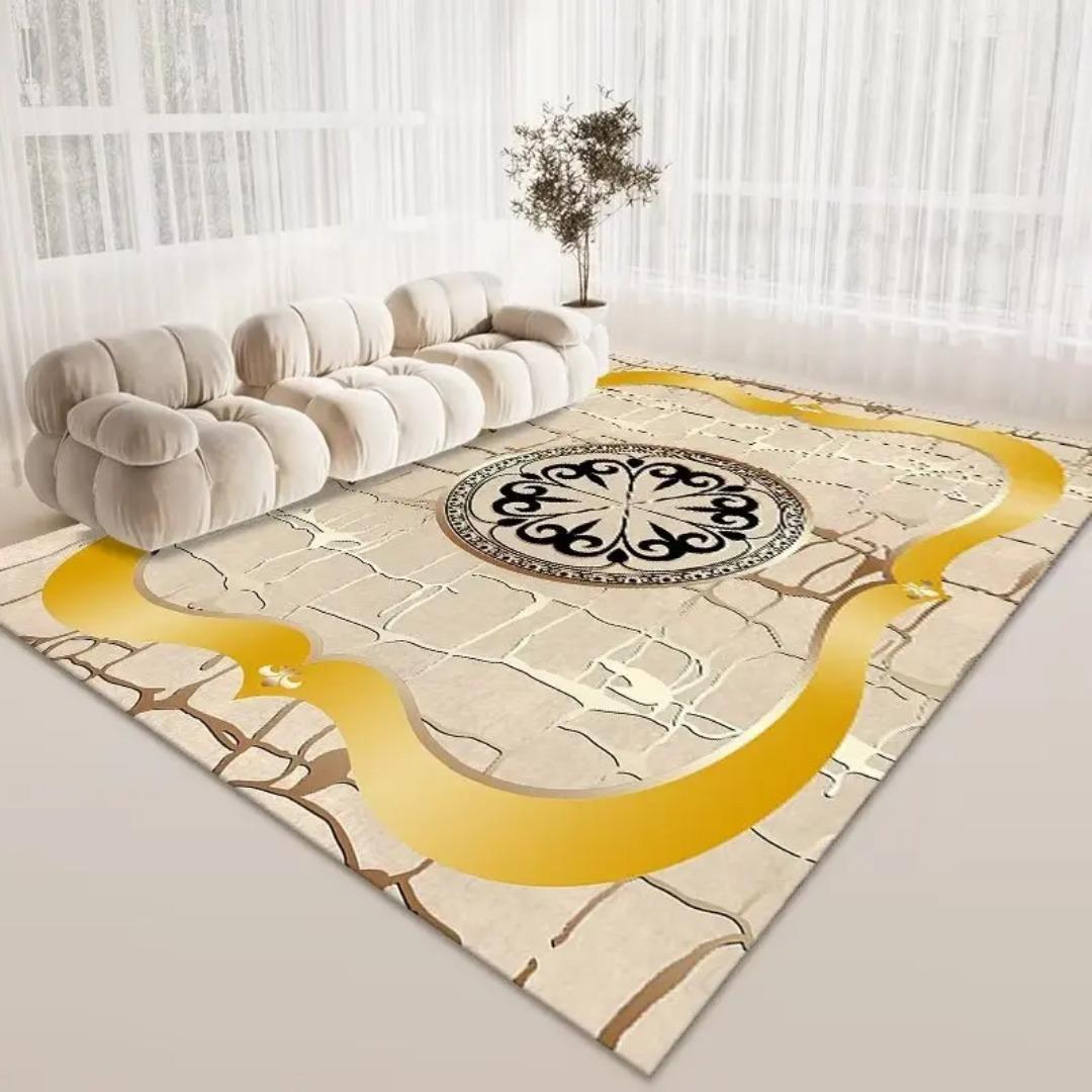 

Luxury Gold Area Rug Soft Flannel Washable Non Slip Carpet for Living Room Bedroom Sofa Tables Decoration 60*90cm