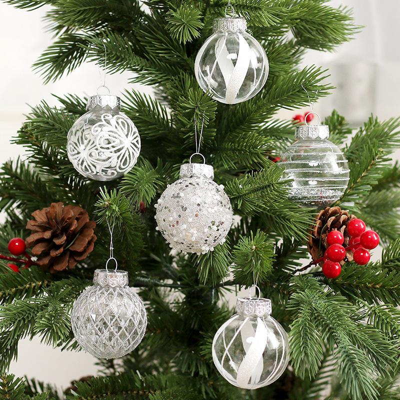 Painted Silver & White Christmas Ball Set: Elegant Tree Ornaments