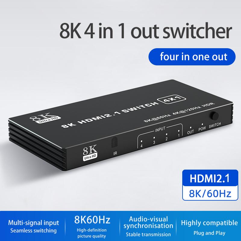 HDMI 2.1 Switch Splitter 120Hz 5/4/3-Port HDMI 8K@60Hz Splitter Switcher CEC 48Gbps  with Remote HDMI HDR IR Remote 4K@120Hz 2K