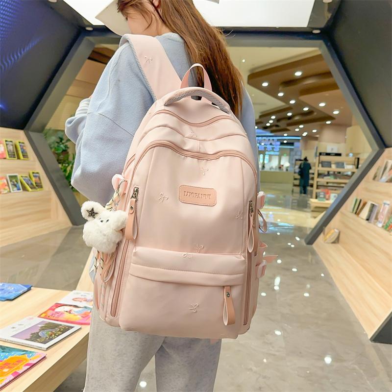 Damen-Rucksack mit Stickerei-Schleife, große Kapazität, Schultasche für Studenten