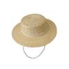 French pearl neck chain flat top straw straw hat sun hat women's summer versatile temperament socialite seaside hat