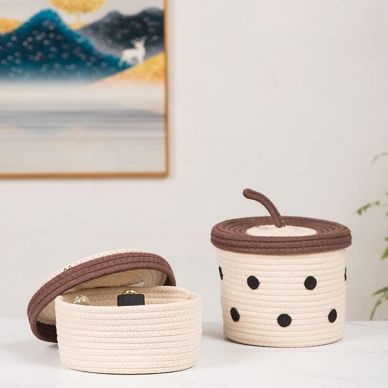 Multipurpose Cotton Woven Storage Box With Lid Sundries Organizer Storage Container For Living Room Office Supplies