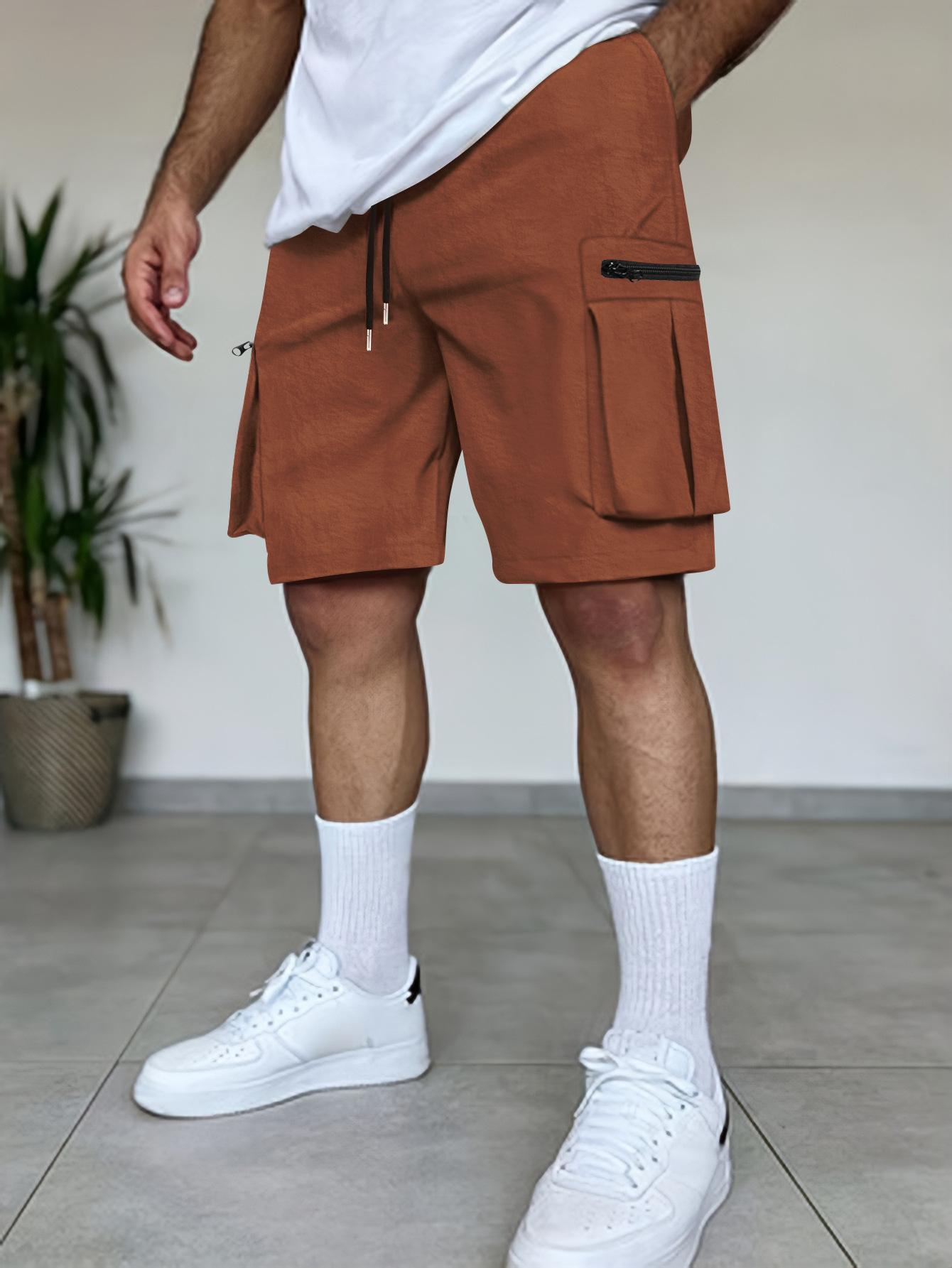 

Men s Summer Cargo Shorts, Multi-Pocket Streetwear Utility Shorts, Loose Fit Wide Leg Knee-Length Casual Shorts 3XL коричневий