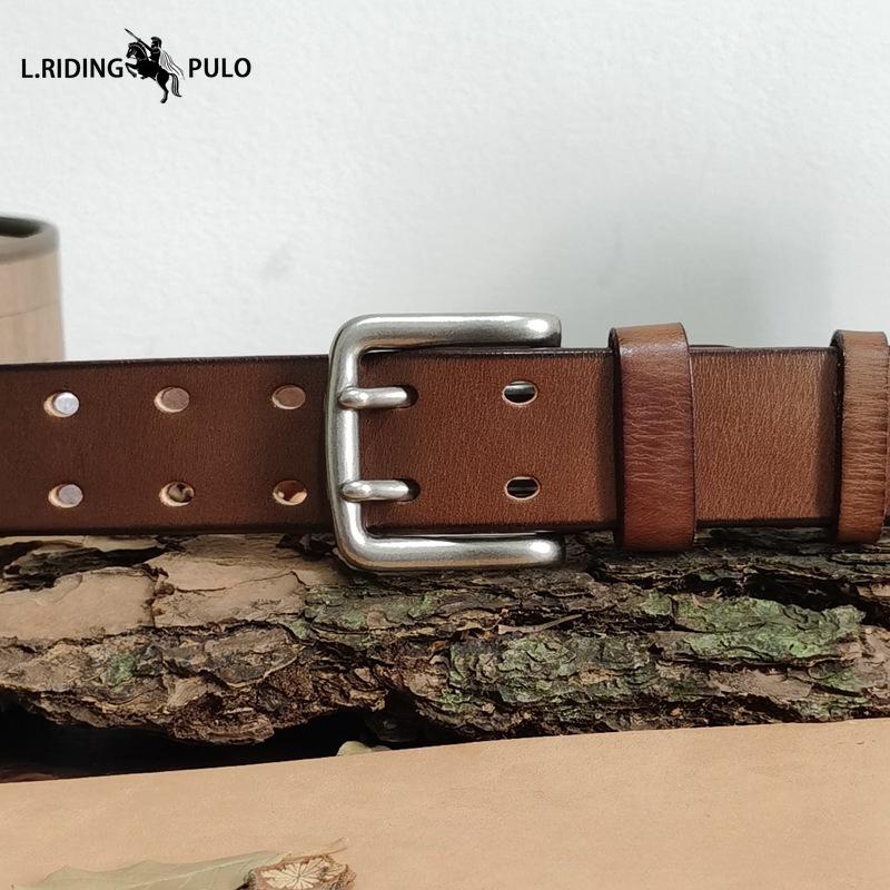 Hochwertiger Doppelsteg-Gürtel für Herren Echtes Leder Oberste Schicht Reine Rindsleder Retro Casual Gürtel