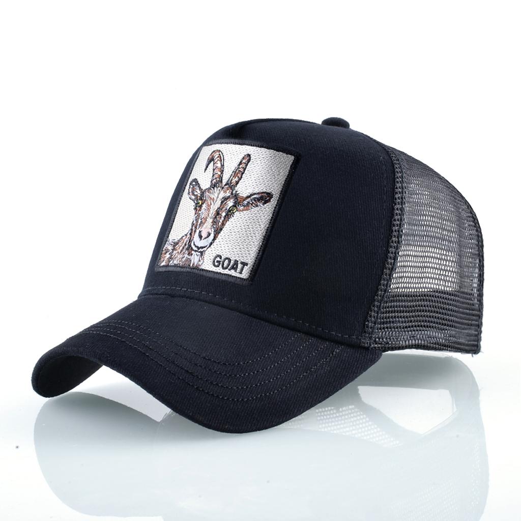 Modische Trucker Caps mit Stickerei Ziegen-Patch Vier Jahreszeiten Snapback Baseballkappe für Männer Frauen Verstellbarer Schirmhut