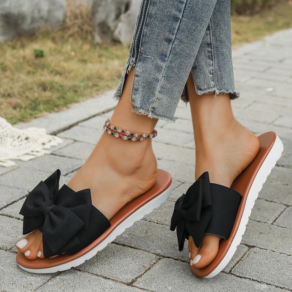 Fashion Women Flats Slippers Summer Fashion Bow Tie Sandals Shoes for Women Flat Casual Beach Slippers Slides Women Zapatos De Mujer