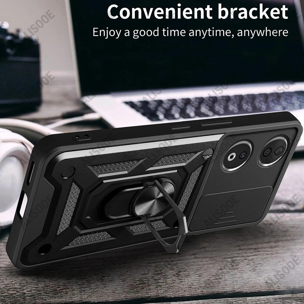 Slide Camera Lens Funda für Honor X7B CLK-LX1, CLK-LX2, CLK-LX3 Hülle Rüstung Ring Ständer Schutz Cover für Huawei Honor X7B Capa