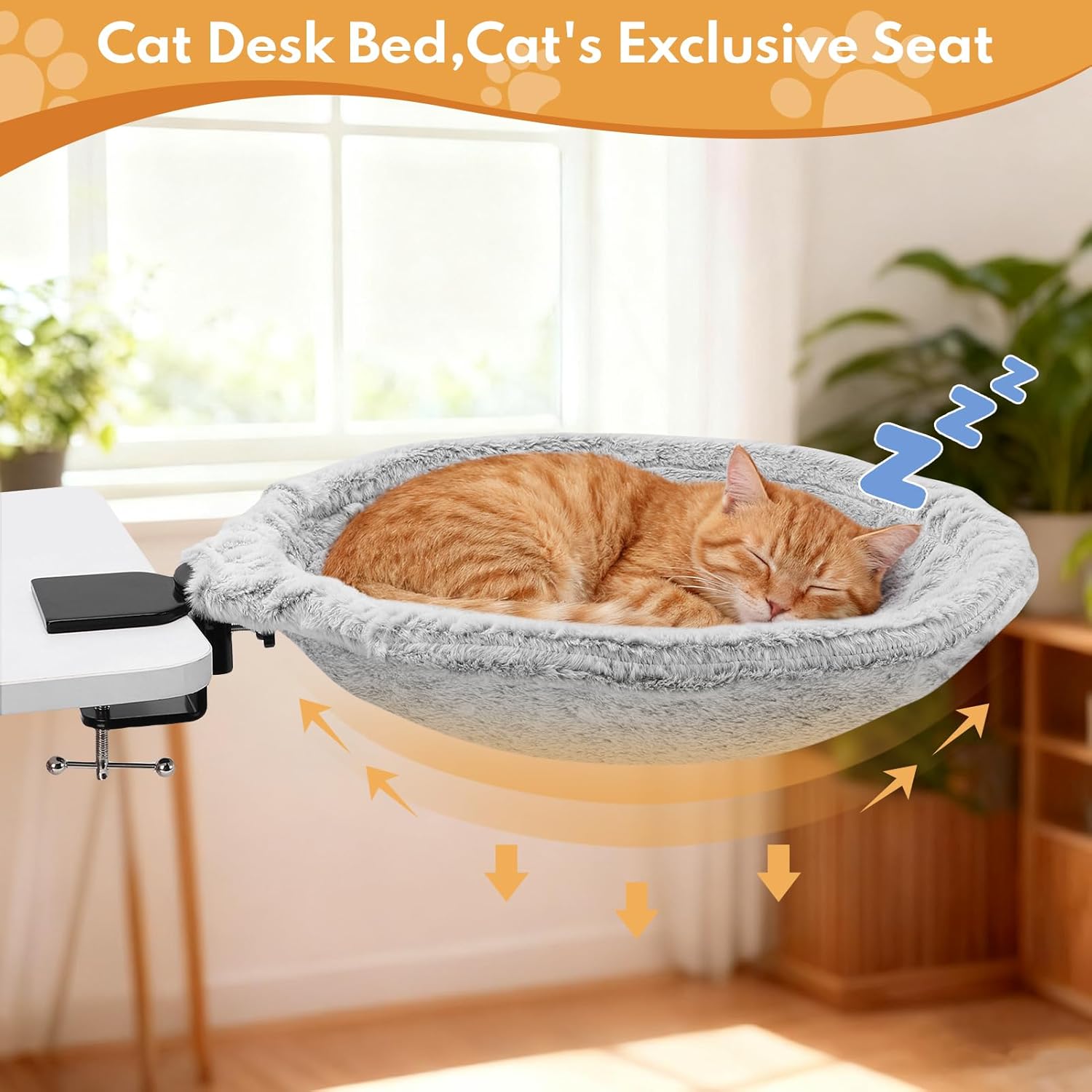 

Cat Desk Bed, 44 Lbs Capacity, Faux Fur or Mesh Cushion, Cats Hammock for Offices, Pet Stores, Cat Cafes United States