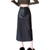 Women's Plus Size PU Leather Midi Skirt - High Waist, Back Slit, Casual A-line Pencil - Autumn/Winter 2025 Collection