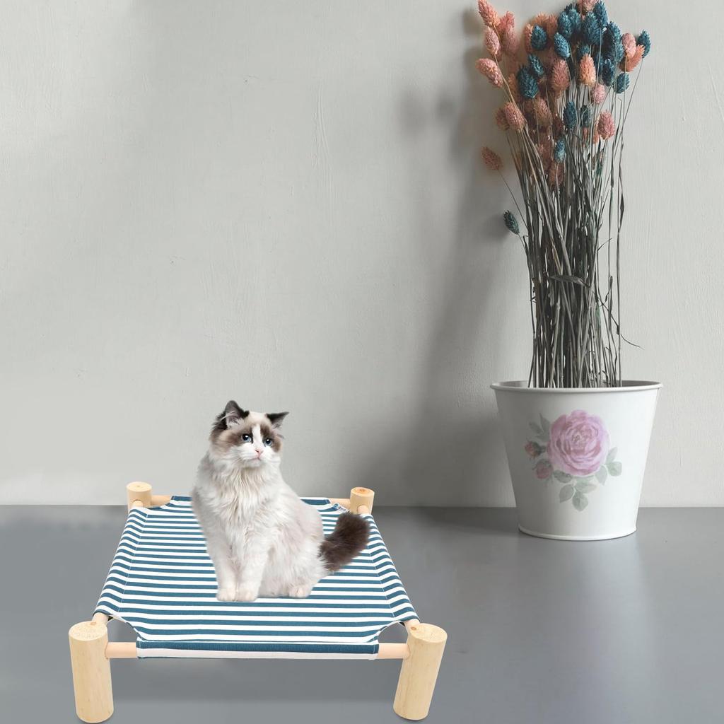 NOLITOY Cat Bed Summer Pet Freestanding Stylish Cat Cat Sleeping Scratching Blue Hammock, Bed, Wooden, Breathable, Striped, Hammock, Sofa, Area, Area,