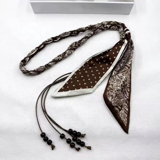 Retro Silky Scarf Jeans Belt Handcrafted Sustainable Waxed Cotton Rope Belt with Natural Wood Beads