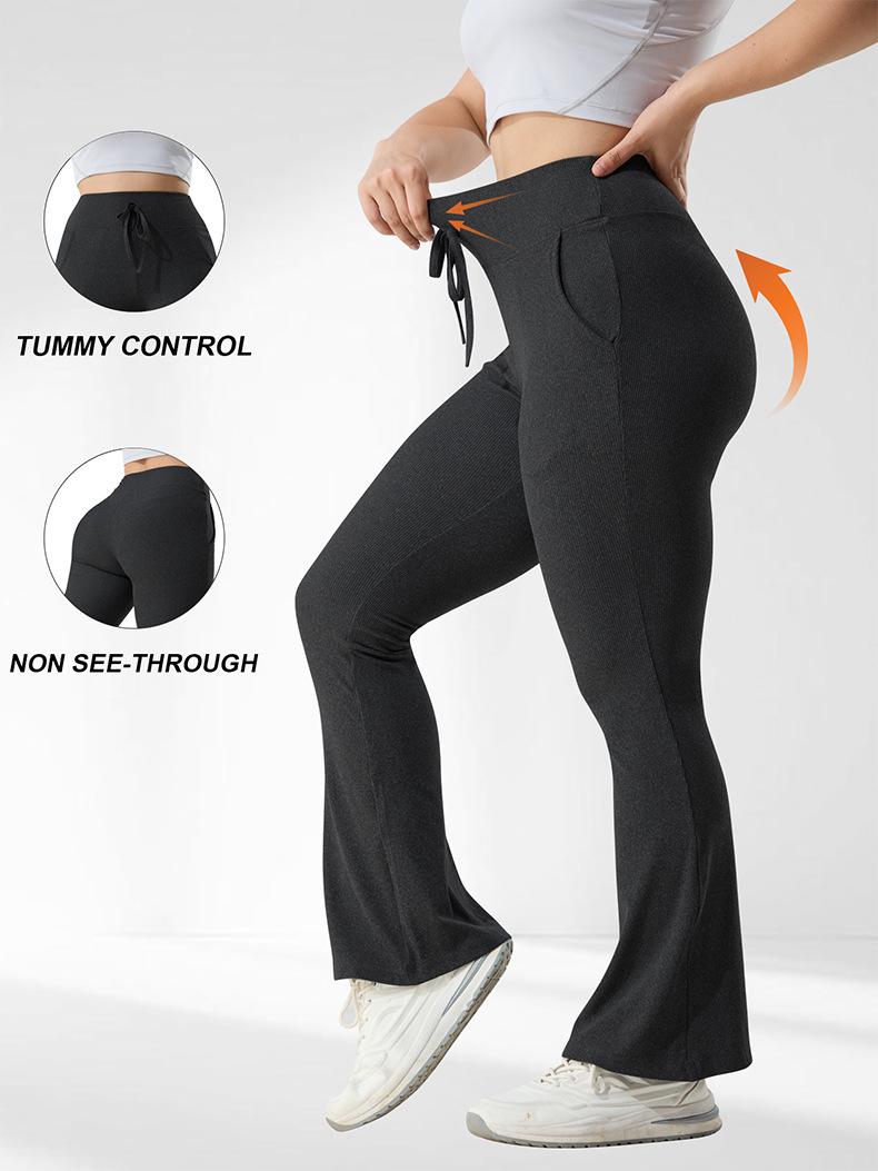 

Женские брюки в американском стиле с карманами больших размеров в рубчик с высокой талией в повседневном стиле прилегающего силуэта клеш с поясом 5XL