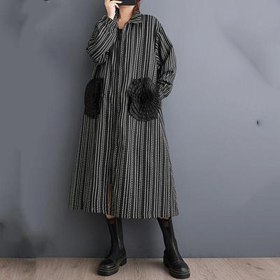 Long Sleeve Plus Size Vintage Floral Stripe New In Dresses for Women Casual Loose Spring Autumn Shirt Dress