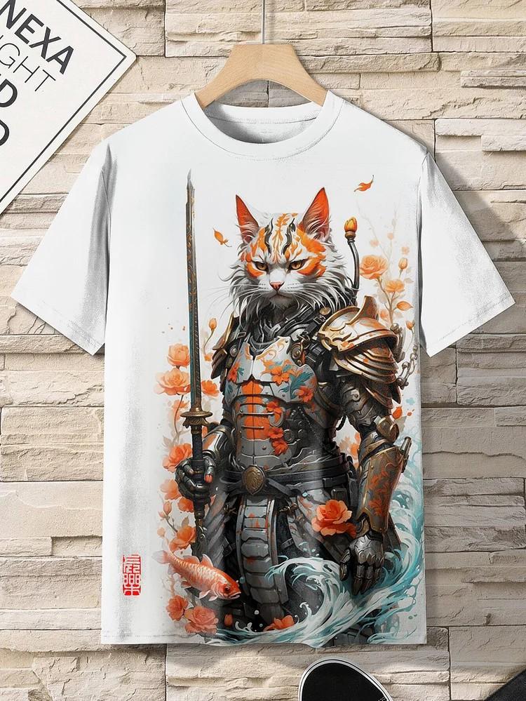Herren Japanische Ukiyo-E Bedruckte T-Shirts Kurzarm Tees Tops 3D-Druck O-Ausschnitt Shirt Sommer Lässig Herrenbekleidung