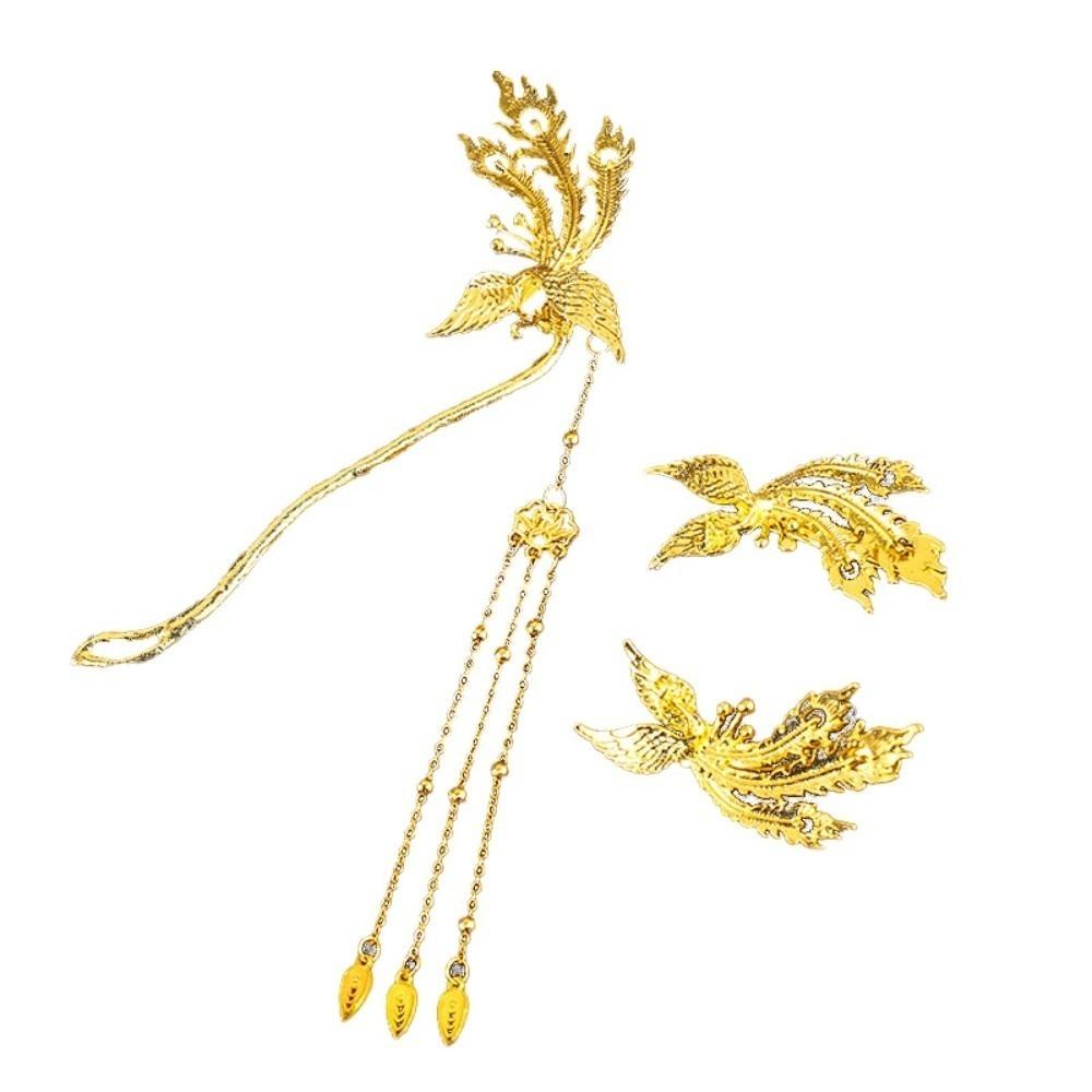 

Gold Phoenix Hairpin Set Zinc Zinc Alloy Bridal Hair Ornament Classical Tassel Hairpins Hanfu Accessories золотий
