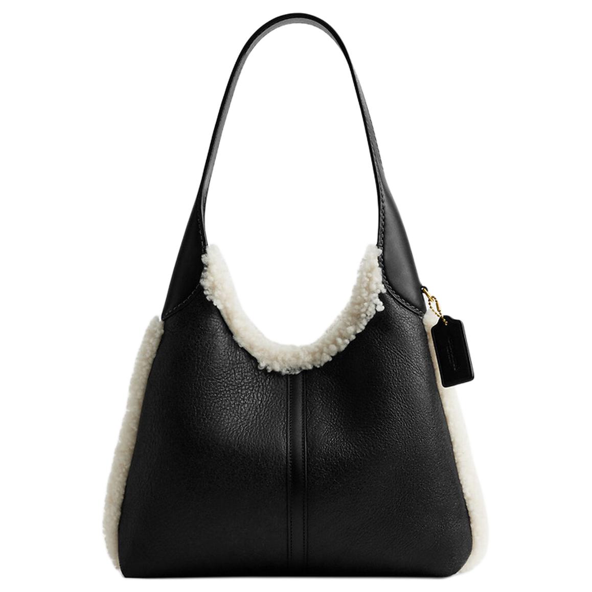 

Coach Black Leather Shearling Hobo Crossbody Bag With Gold Hardware For Winter Everyday Carry Basic Set (Bag+Dust Bag)