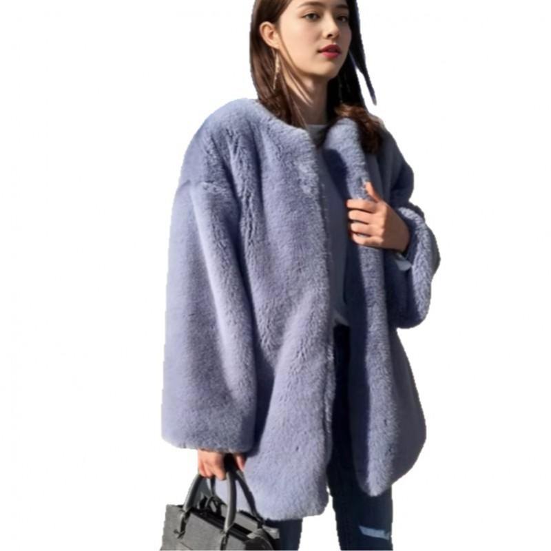 Womens Mid-Length Faux Fur Coat Long Sleeve Warm Winter Outerwear Street Style