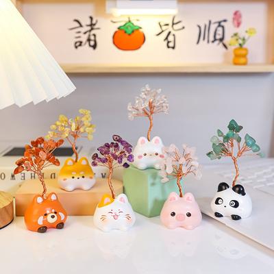 Dudu Cute Pet Crystal Tree Resin Handicrafts Crystal Ornaments Decorative Gift Box Home Car Center Console Dolls Animal
