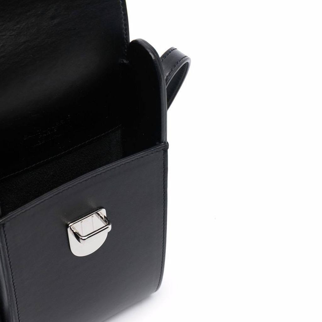 Saint Laurent Ysl Silver Buckle Soft Calfskin Phone Bag Men Shoulder Bag Black 667718-2VK0N-1000