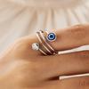 Bague Œil Bleu Double Zirconium Couleur Argent Bague de Doigt Réglable Anneaux Torsadés Tendance Fête
