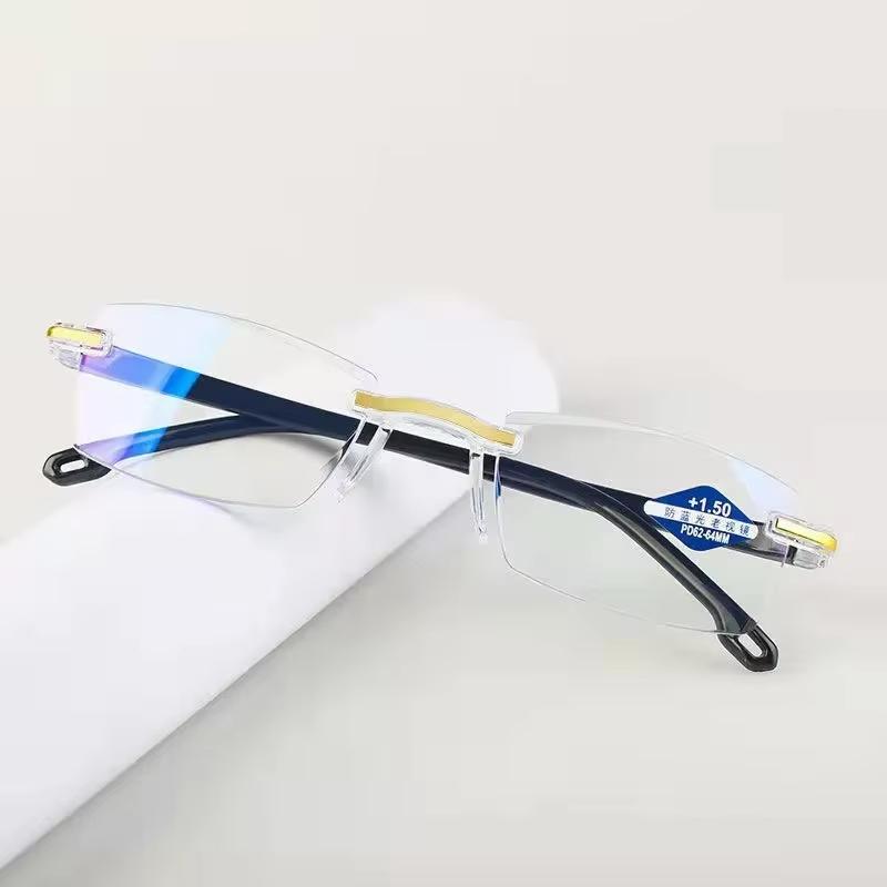 New Men Women Rimless Reading Glasses Anti Blue Light Bifocal Far Near Magnification Eyewear Presbyopic Glasses +150 +200