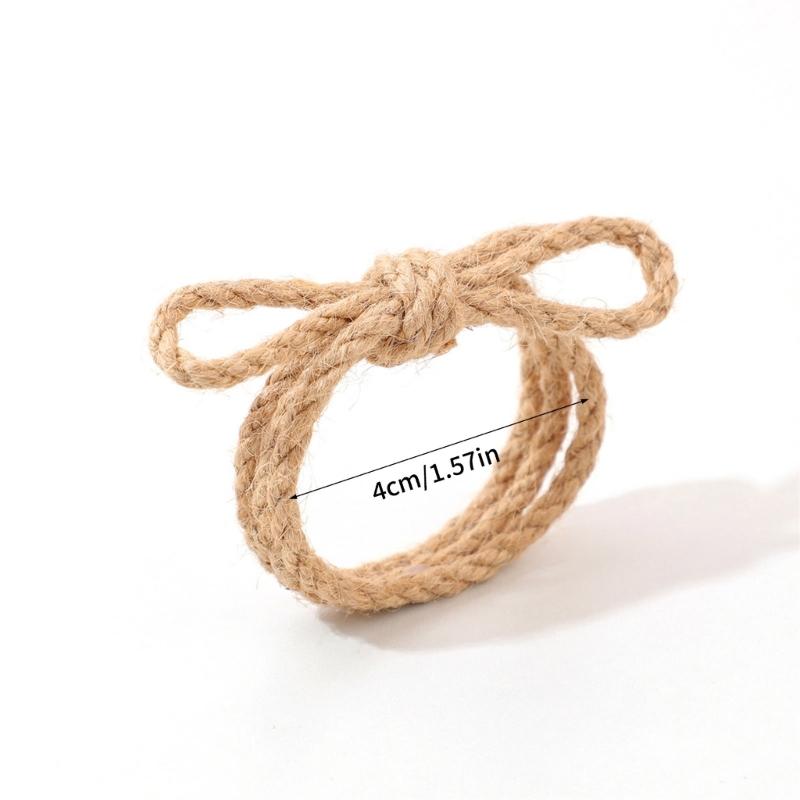Set of 10 Farmhouse Braided Linen Rope Bowknot Napkin Rings Handmade Napkin Holders For Wedding Parties Banquets Decors