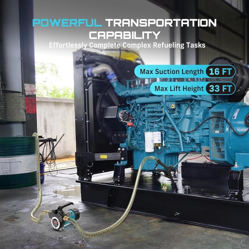 SEESII Electric Diesel Transfer Pump Kit, 12V Fuel Transfer Pump for Diesel Kerosene, 13GPM Portable Transfer Pump with Filter, Fuel Nozzle, 2x6.56FT