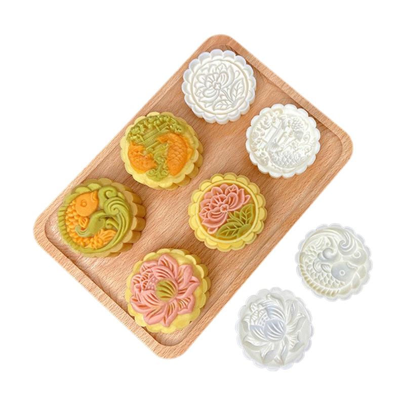 100g Moon Cake Moulds Lotus & Carp Shaped Hand Pressure Mooncake Decorating Gadget for Kitchen Mid-Autum Baking Mooncake