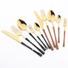 High Quality Black Gold Stainless Steel Dinnerware New Imitation Wood Handle Cutlery Set Knife Fork Coffee Spoon Tableware Kitchen Silverware