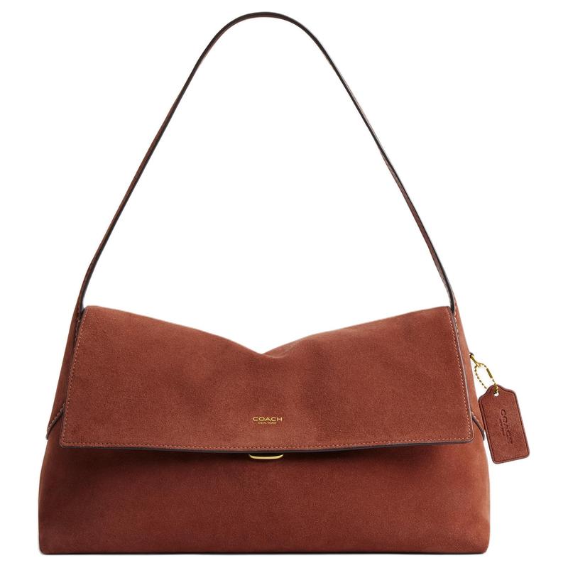 

COACH Chelsea 36 Minimalist Logo Suede Shoulder Bag Large Women s Terracotta коричневий