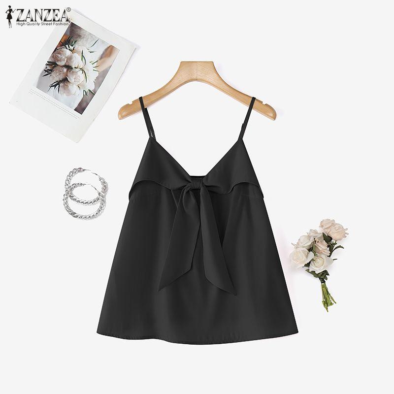 ZANZEA Women Bows V-Neck Casual Sleeveless Straps Camisoles Tank Tops