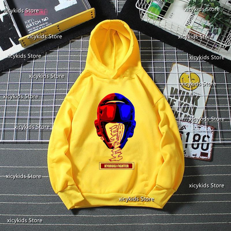 New Hot Sale Boys Hoodie Taekwondo Fighter Korean Martial Art Kick And Punch Graphic Print Kids Spring Autumn Winter Sweatshirt