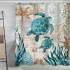Coastal Marine Shower Curtain: Dolphin, Starfish, Seahorse, Seashell, Sea Turtle - Moisture-Proof, Mildew-Resistant, Waterproof, Beach Bathroom Décor