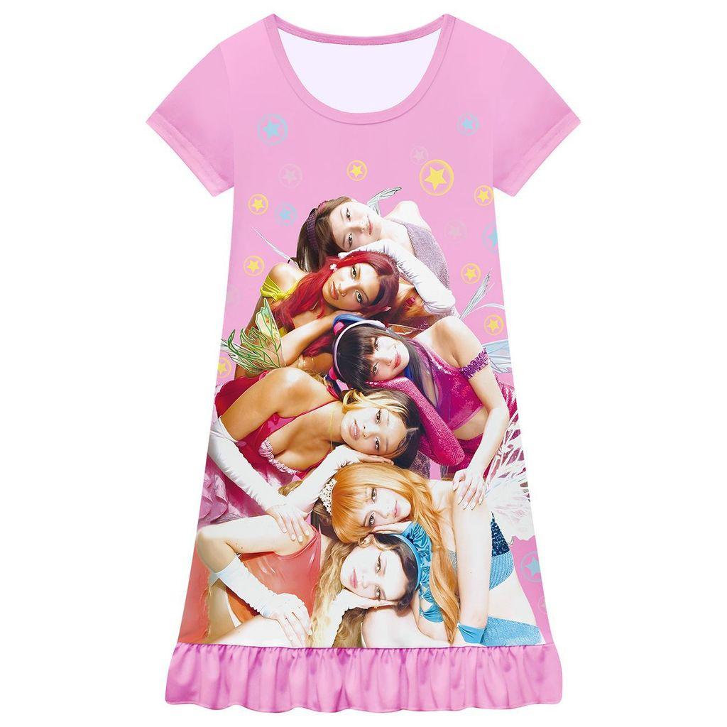 

82979 Kids Girls KATSEYE Short Sleeves Ruffle Pleat Dress 160cm рожевий