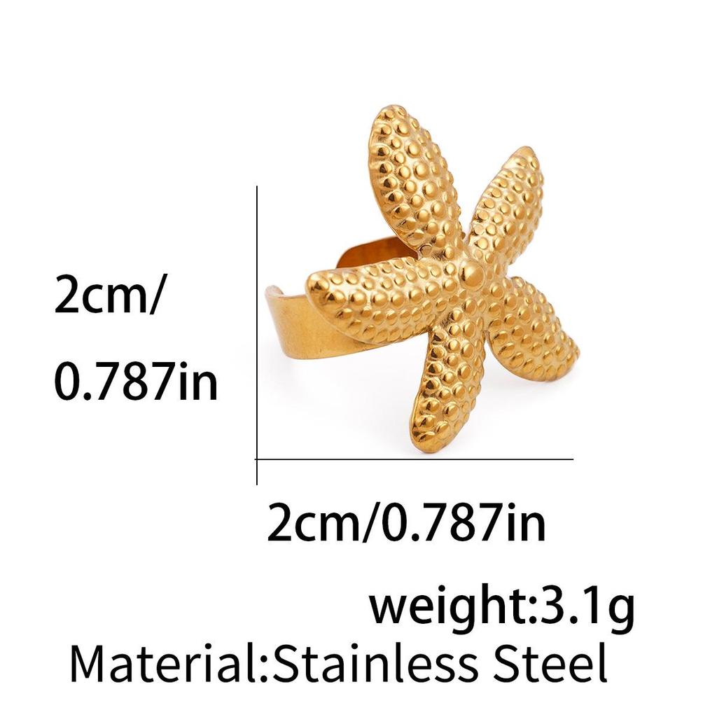 European American Starfish Stainless Steel Ring - Ocean Style Fashion Jewelry for Women