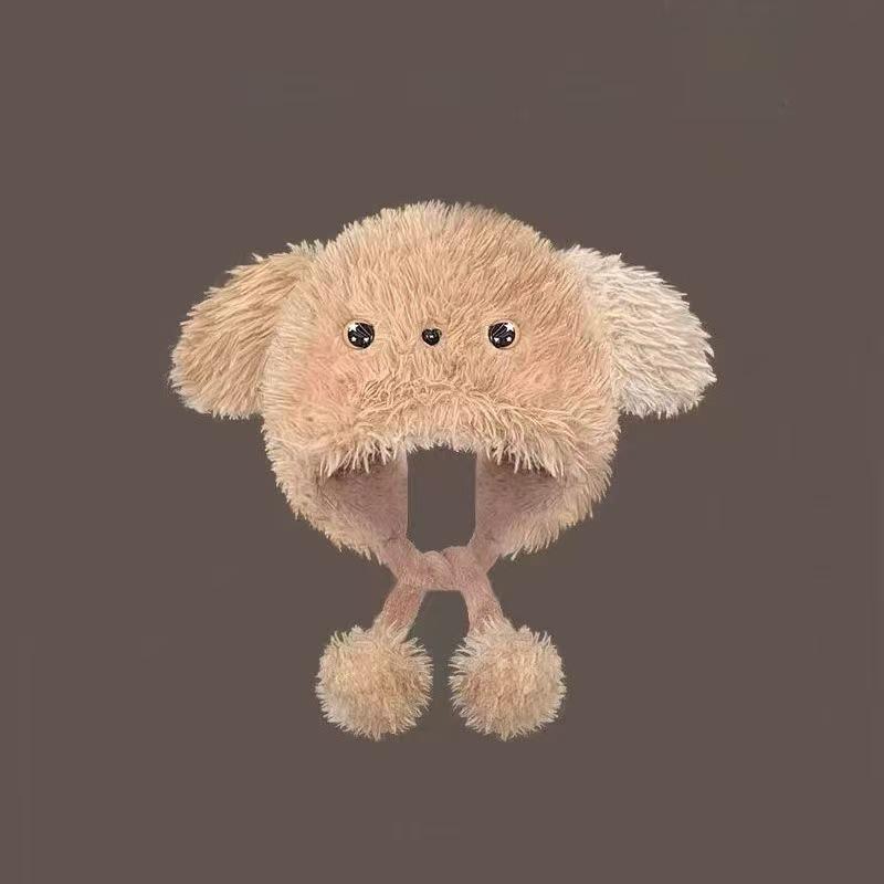 Urocza dwukolorowa pluszowa czapka szczeniaka z rumieńcami i nausznikami dla studentek