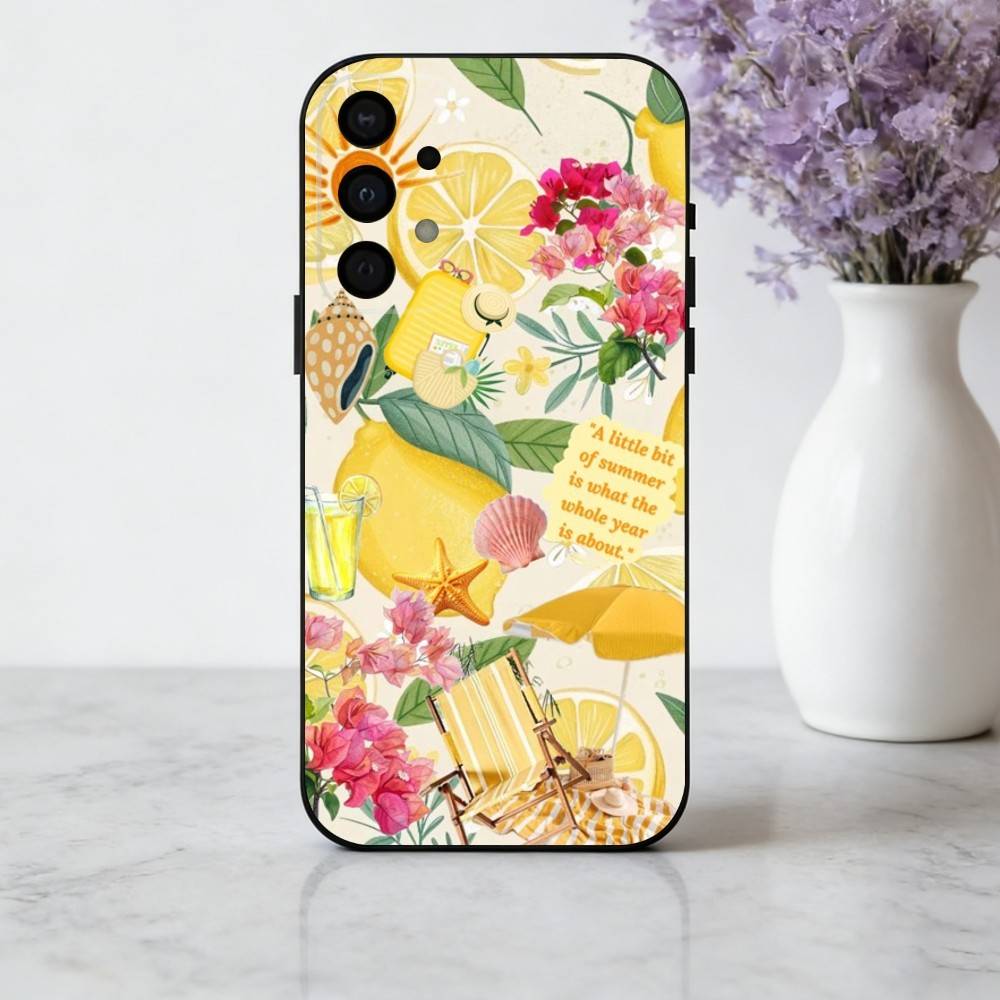 S-Seaside S-Scenery Wine L-Lemon phone Case For Samsung Galaxy A73,A72,A71,A70,A53,A52,A51,Others Soft Black Shell